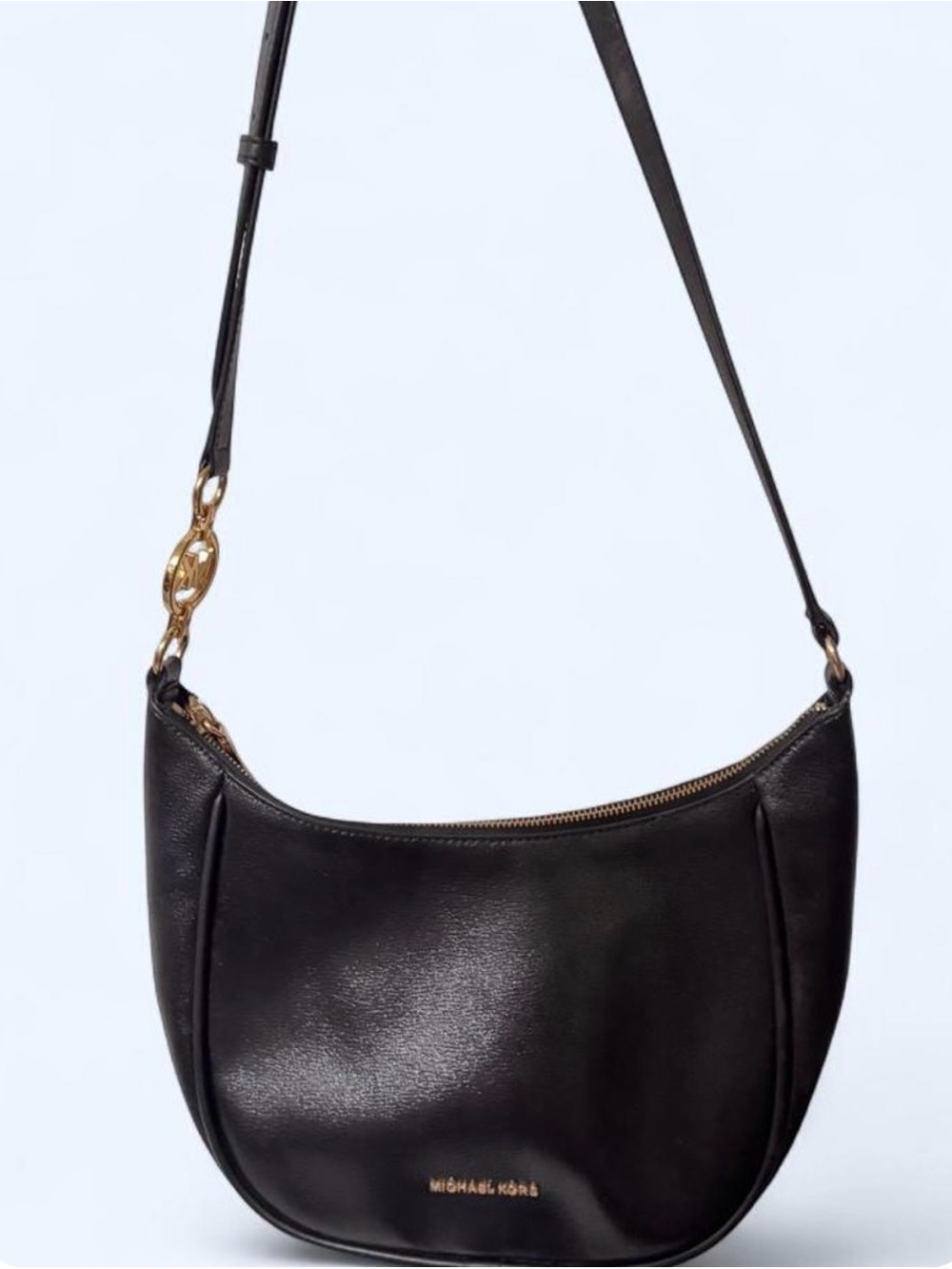 Michael Kors Black Leather Hobo Shoulder Bag with Gold Hardware